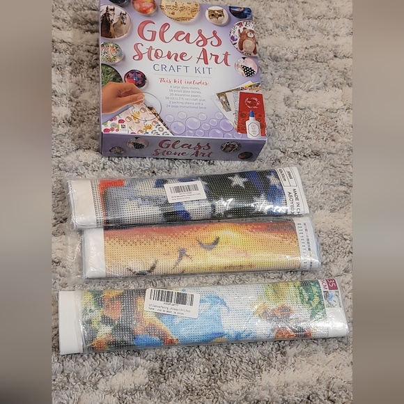 Office 4 Pcs Art Set Bundle 3 Diy Diamond Painting And One Glass